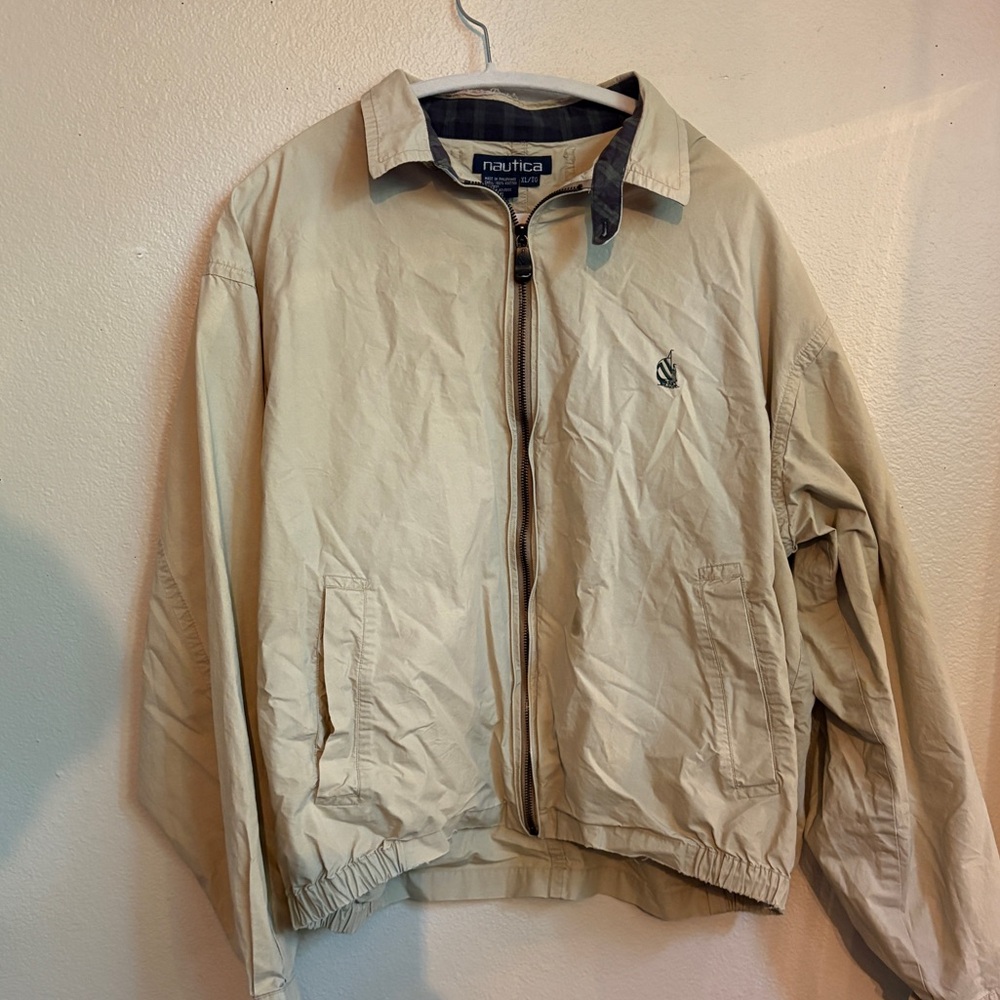 Nautica Tan Coat XL + Gingham accent